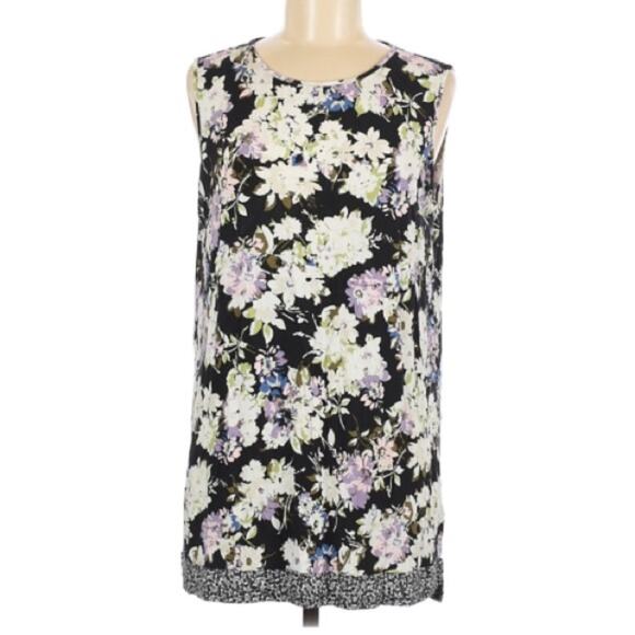 J Jill Black & Purple Floral Sleeveless Tunic Top Womens MP Blouse Sleeveless - Picture 1 of 8